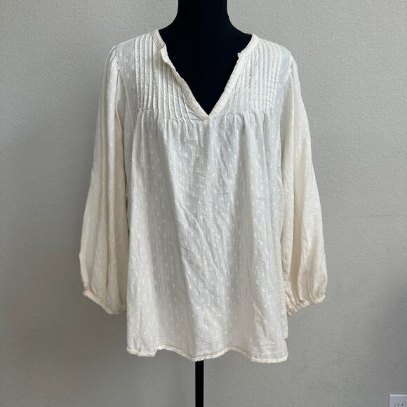 Old Navy Top 2X Plus Blouse Cottagecore Peasant Cream Swiss Dot Casual Pintuck - Picture 1 of 13